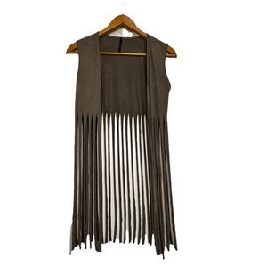 B Sharp M Faux Suede Fringe Vest Open Front Western Cowgirl Festival Boho Hippie